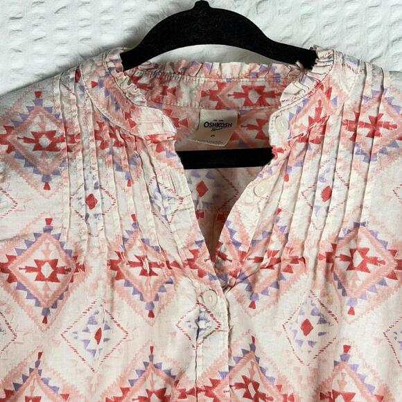 Nice Oshkosh B'Gosh Girls Button Up Pink Purple Orange 100% Cotton Shirt, Sz 6 - Picture 2 of 9